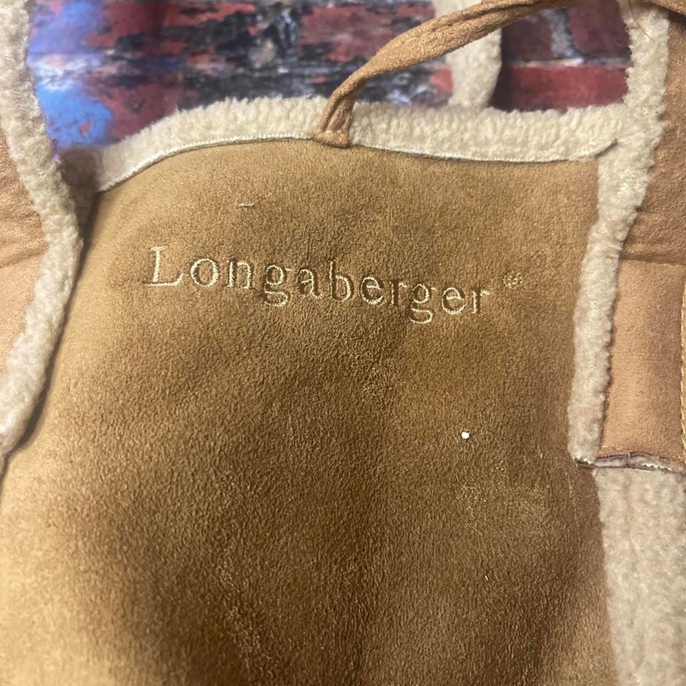 Longaberger tan suede tote bag with fur lining - Picture 2 of 3